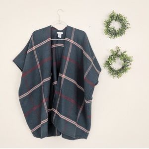 LOFT green plaid poncho